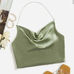 SATIN SHIRRED BACK HALTER TOP